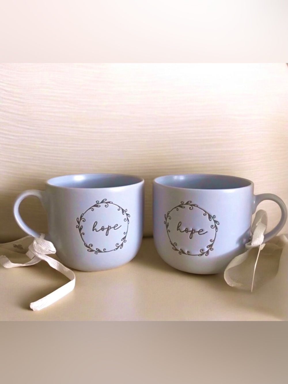 Shabby Chic Blue 'Hope' Ceramic Mug Pair